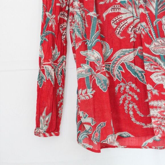 Loft Floral Long Sleeve Blouse with Lace Accents - Small, Red and Teal - Picture 5 of 8